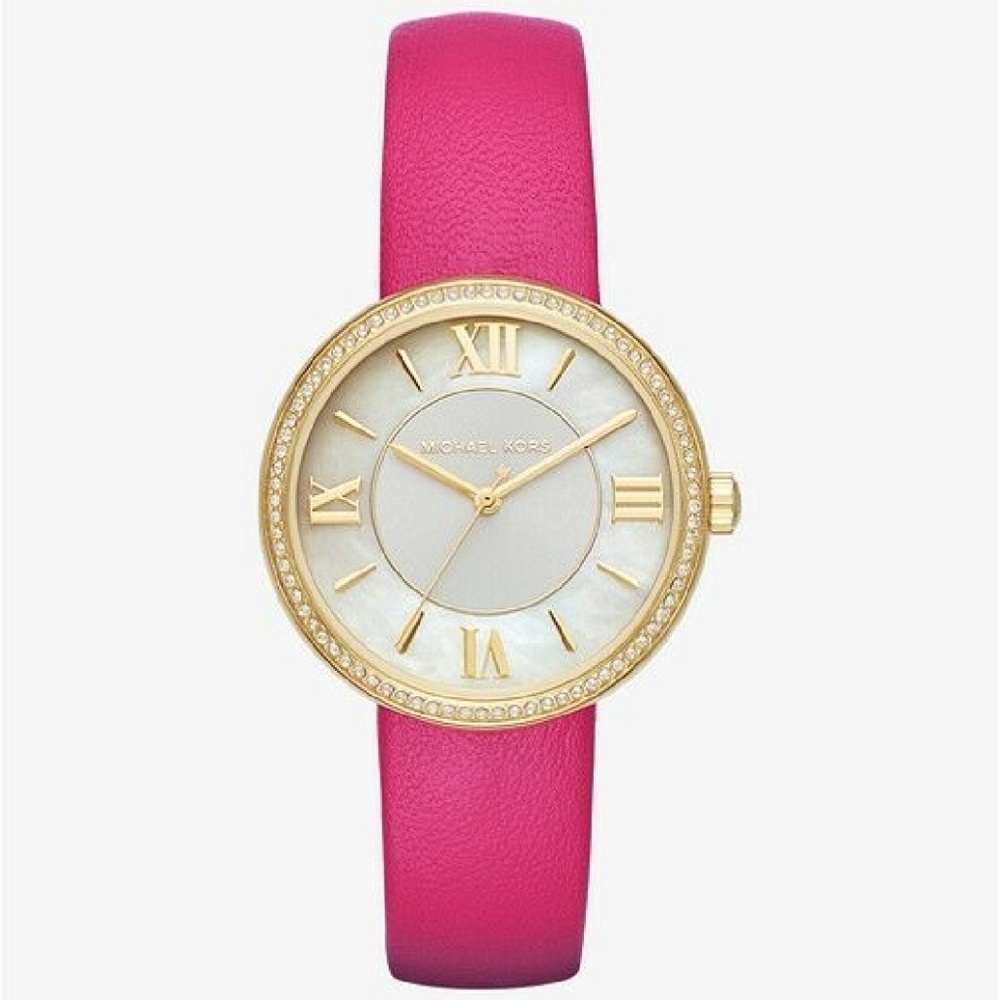 Michael Kors Women's Gold Tone Pink Leather Watch